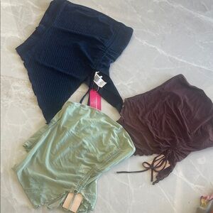 Set of Three Tube Tops in Blue, Green, and Brown